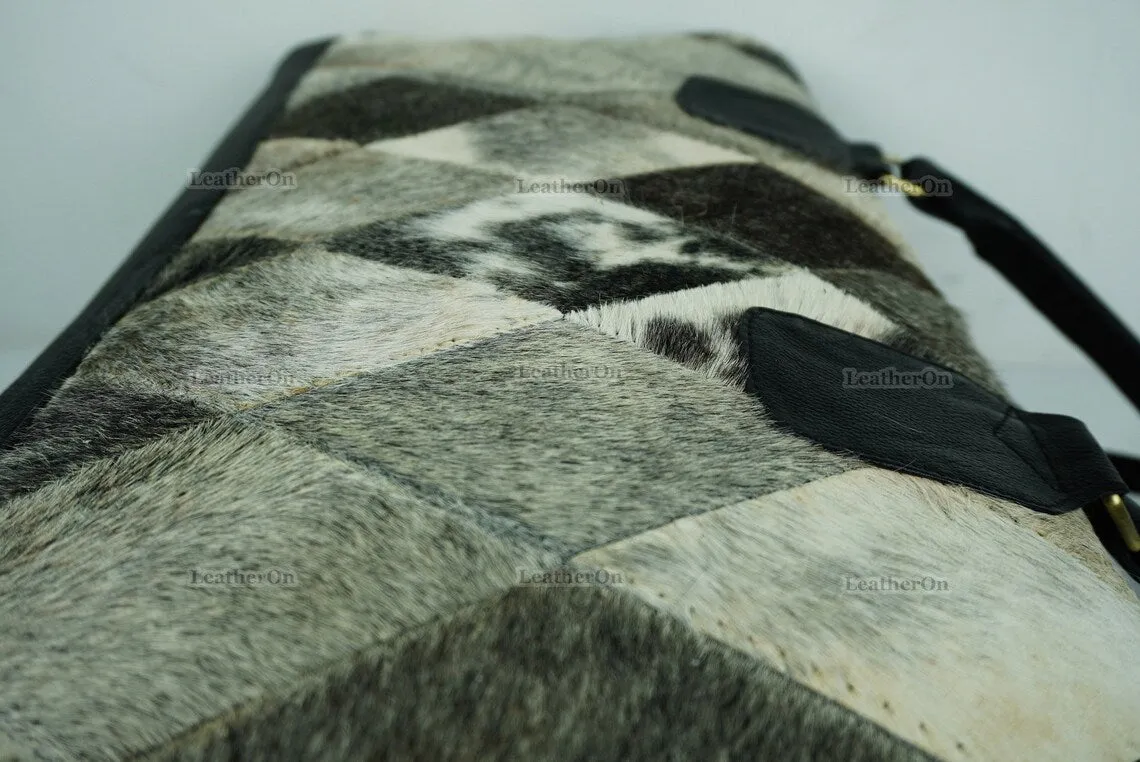Cowhide Patchwork Duffel Bag | Natural Cowhide Duffel Bag | Hair-On-Leather Travel Bag | Cowhide Luggage Bag | Handmade Duffel Bag | DB91