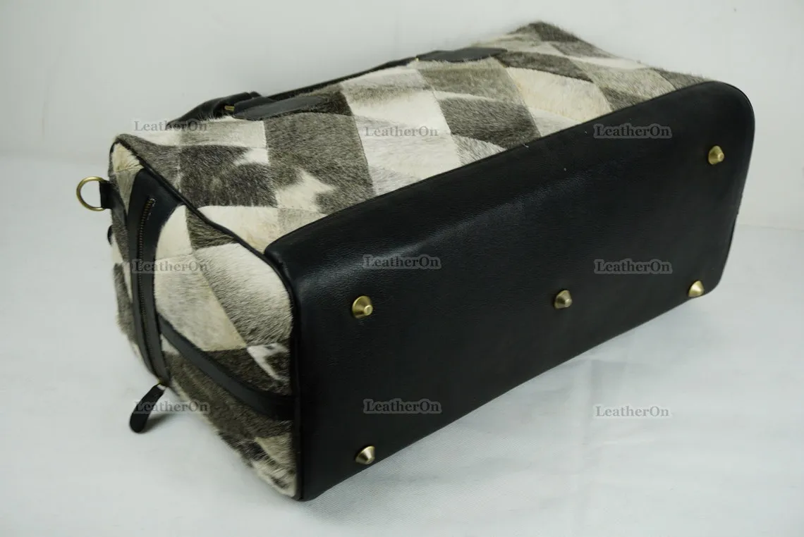 Cowhide Patchwork Duffel Bag | Natural Cowhide Duffel Bag | Hair-On-Leather Travel Bag | Cowhide Luggage Bag | Handmade Duffel Bag | DB91