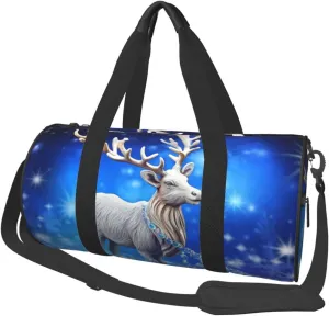 Crystal Reindeer Christmas Duffle Bag for Women Men Personal Item Travel Bag Canvas Weekender Overnight Bag Lightweight Sports Tote Gym Bag Carry On Luggage Bag