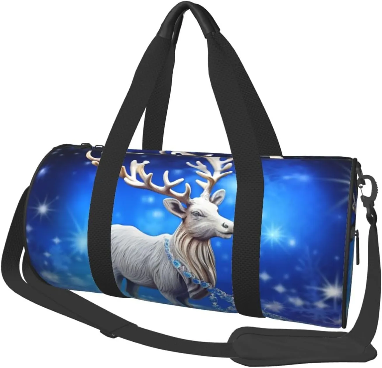 Crystal Reindeer Christmas Duffle Bag for Women Men Personal Item Travel Bag Canvas Weekender Overnight Bag Lightweight Sports Tote Gym Bag Carry On Luggage Bag