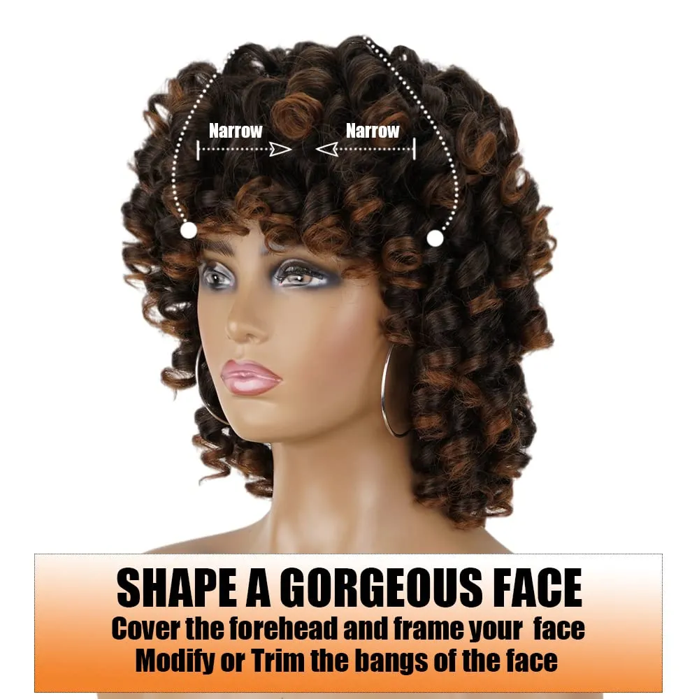 Curly Wigs for Black Women Short Curly Wigs for Women Curly Synthetic Hair Heat Resistant Hair Replacement with Wig Caps (Black Mixed Brown)