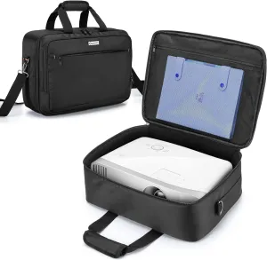 CURMIO Projector Carrying Case, Projector Bag with Laptop Compartment Compatible for Most Major Projector, Bag Only, Black (Patented Design)