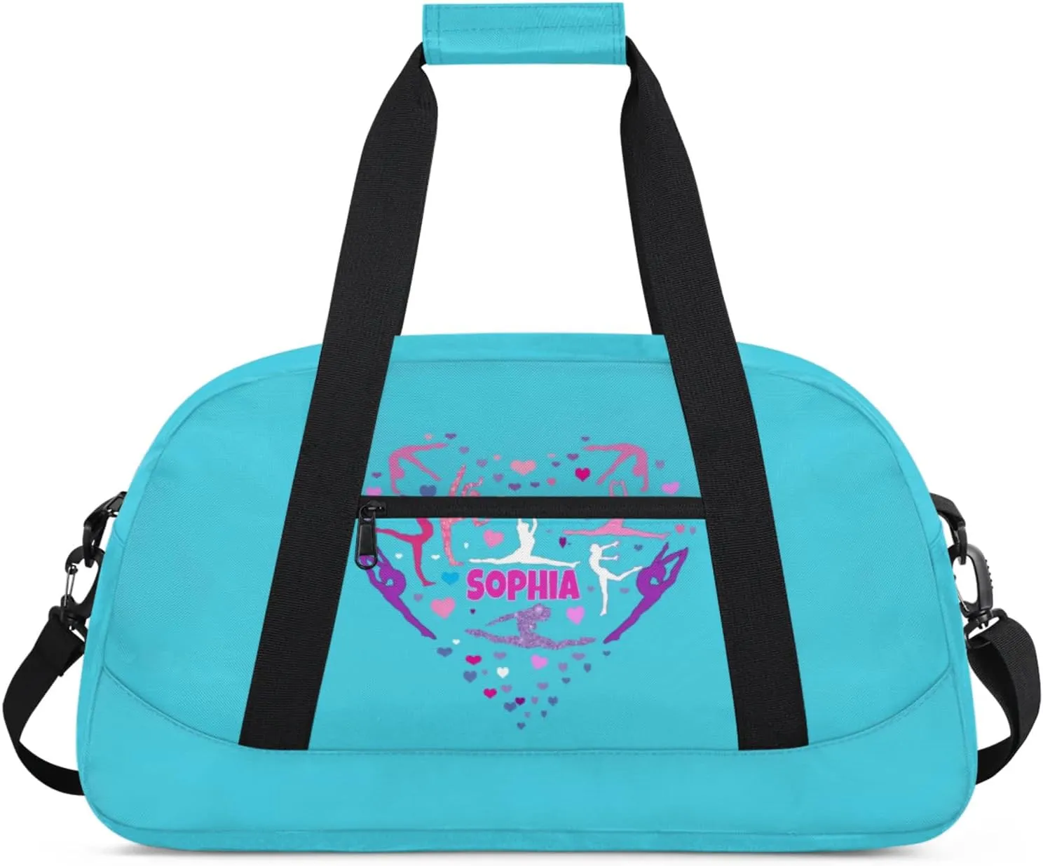 Custom Aqua Blue Dance Ballet Bag, Personalized Gym Silhouette Love Heart Duffle Bag with Name Overnight Sleepover Ballet Gym Bag for Travel