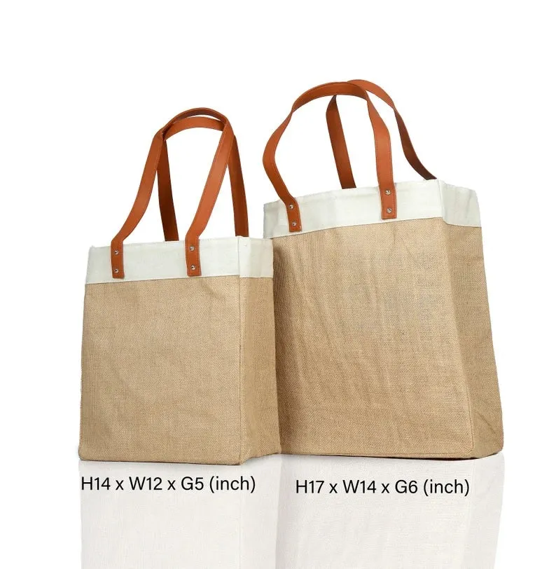 Custom Burlap Jute Bag With Leather Handles