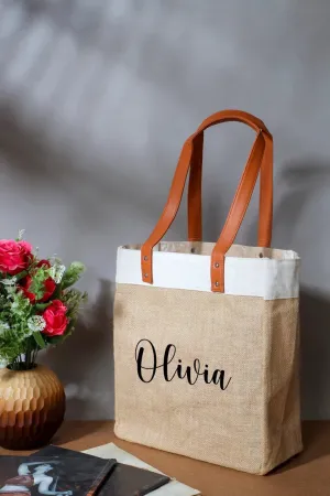 Custom Burlap Jute Bag With Leather Handles