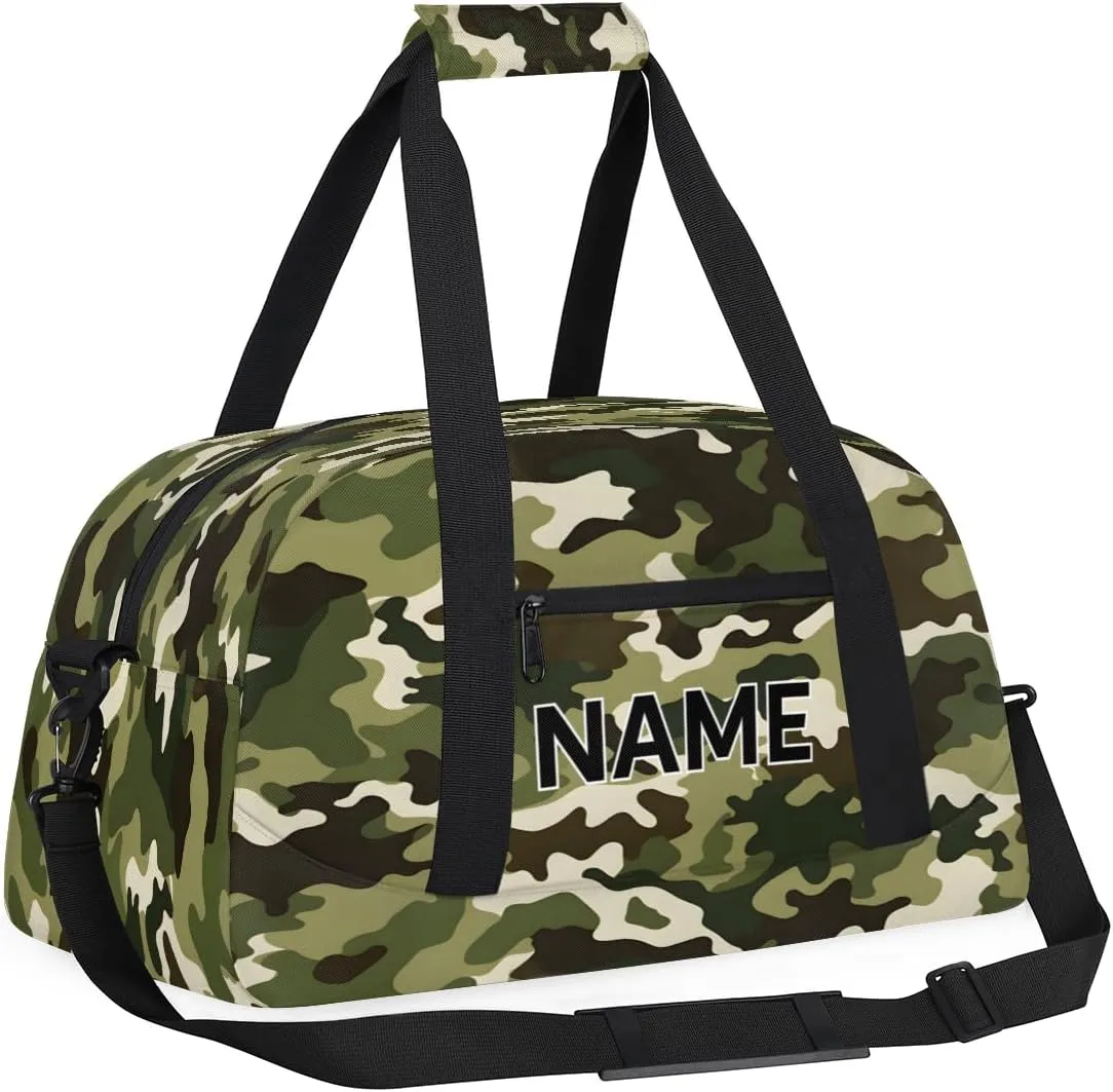 Custom Camo Small Gym Bag 18 inch for Women Men Personalized Camo Carry On Overnight Weekender Bag for Travel Work Dance Sport
