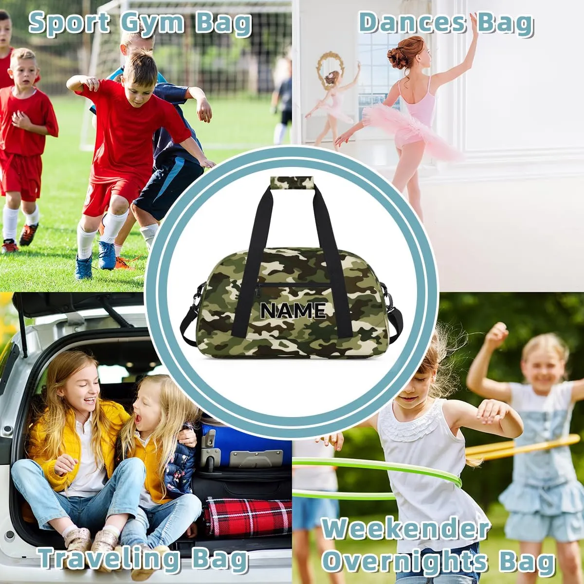Custom Camo Small Gym Bag 18 inch for Women Men Personalized Camo Carry On Overnight Weekender Bag for Travel Work Dance Sport