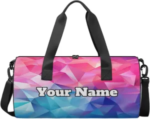 Custom Gym Bag for Women Men with Name, Personalized Modern Print Duffel Bag for Sports, Waterproof Dance Bag, Lightweight Carryon Gym Bag, Colorful Triangles
