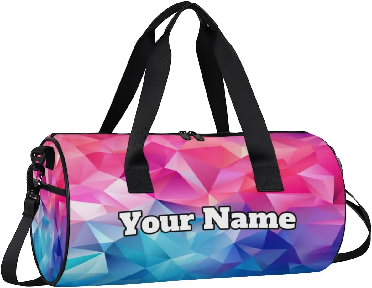 Custom Gym Bag for Women Men with Name, Personalized Modern Print Duffel Bag for Sports, Waterproof Dance Bag, Lightweight Carryon Gym Bag, Colorful Triangles