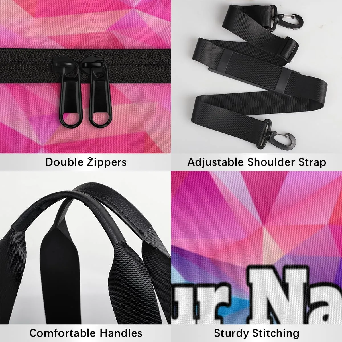 Custom Gym Bag for Women Men with Name, Personalized Modern Print Duffel Bag for Sports, Waterproof Dance Bag, Lightweight Carryon Gym Bag, Colorful Triangles