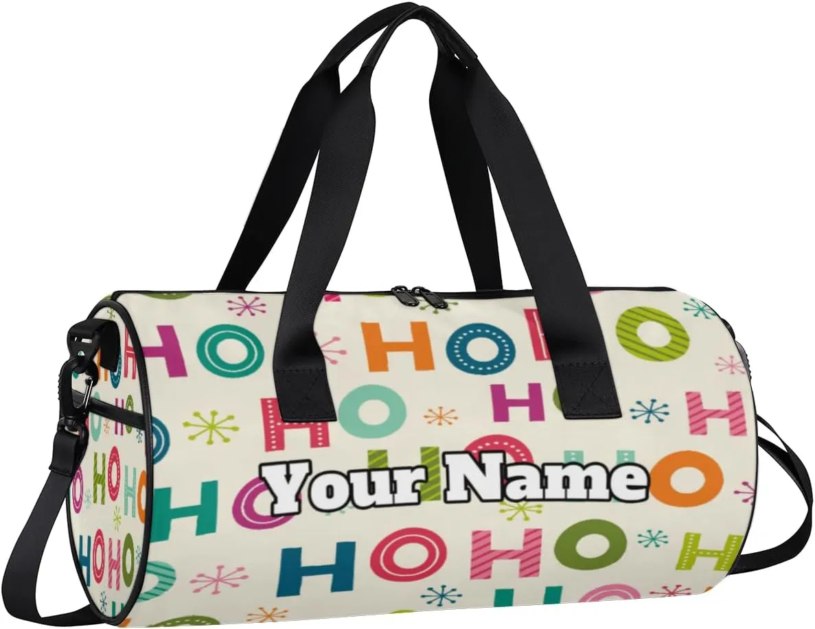 Custom Gym Bag for Women Men with Name, Personalized Snowflake HO Duffel Bag for Sports, Waterproof Dance Bag, Lightweight Carryon Gym Bag, Christmas