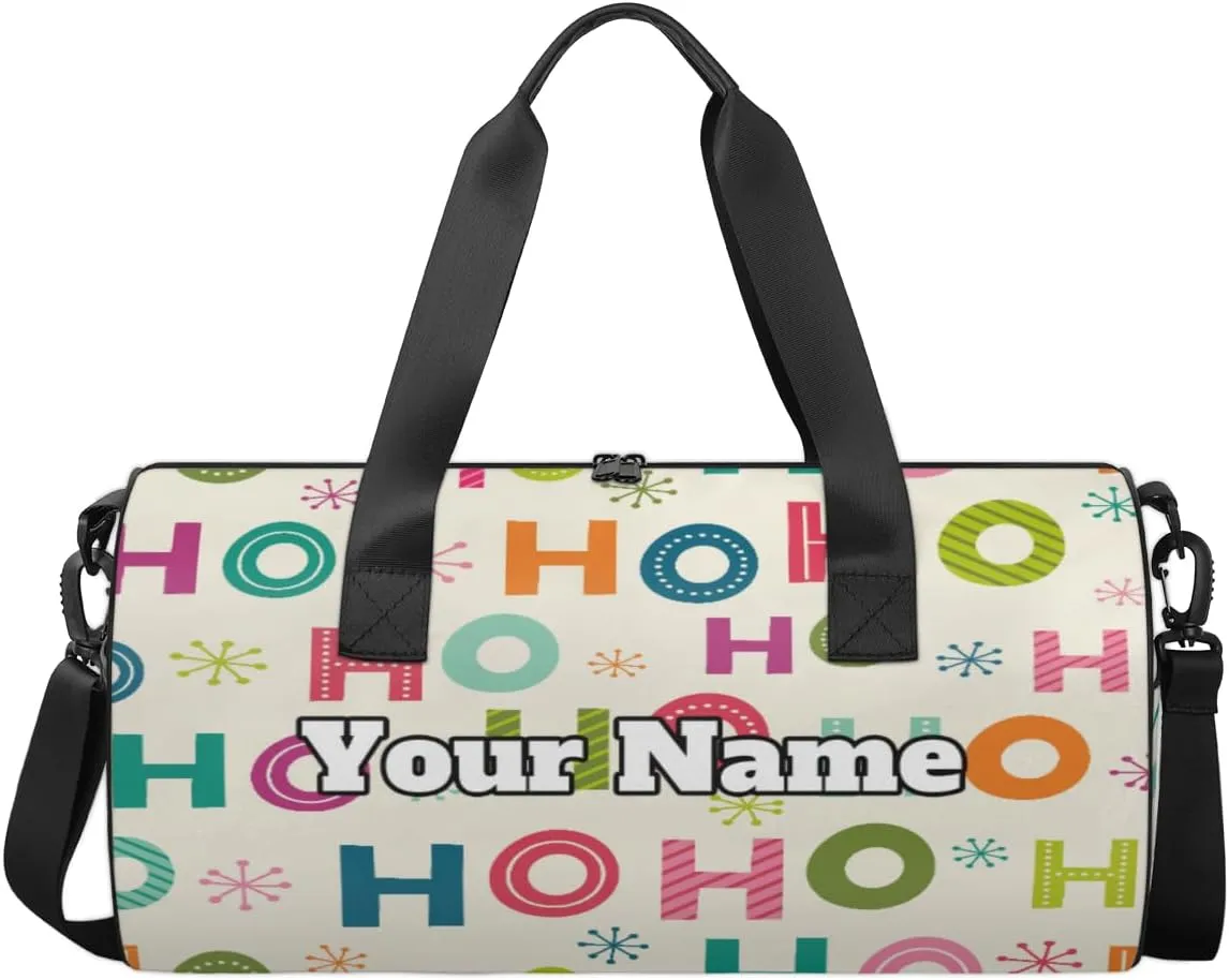 Custom Gym Bag for Women Men with Name, Personalized Snowflake HO Duffel Bag for Sports, Waterproof Dance Bag, Lightweight Carryon Gym Bag, Christmas