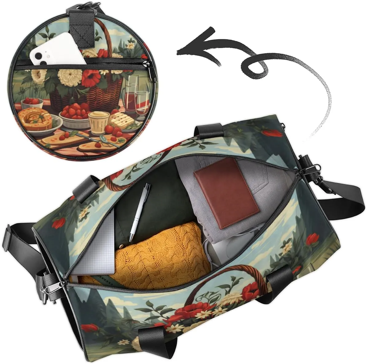Custom Gym Bag for Women Men with Name, Personalized Spring Flower Duffel Bag for Sports, Waterproof Dance Bag, Lightweight Carryon Gym Bag, Food