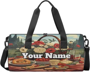 Custom Gym Bag for Women Men with Name, Personalized Spring Flower Duffel Bag for Sports, Waterproof Dance Bag, Lightweight Carryon Gym Bag, Food