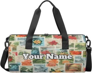 Custom Gym Bag for Women Men with Name, Personalized Vintage Plants Duffel Bag for Sports, Waterproof Dance Bag, Lightweight Carryon Gym Bag, Summer Floral