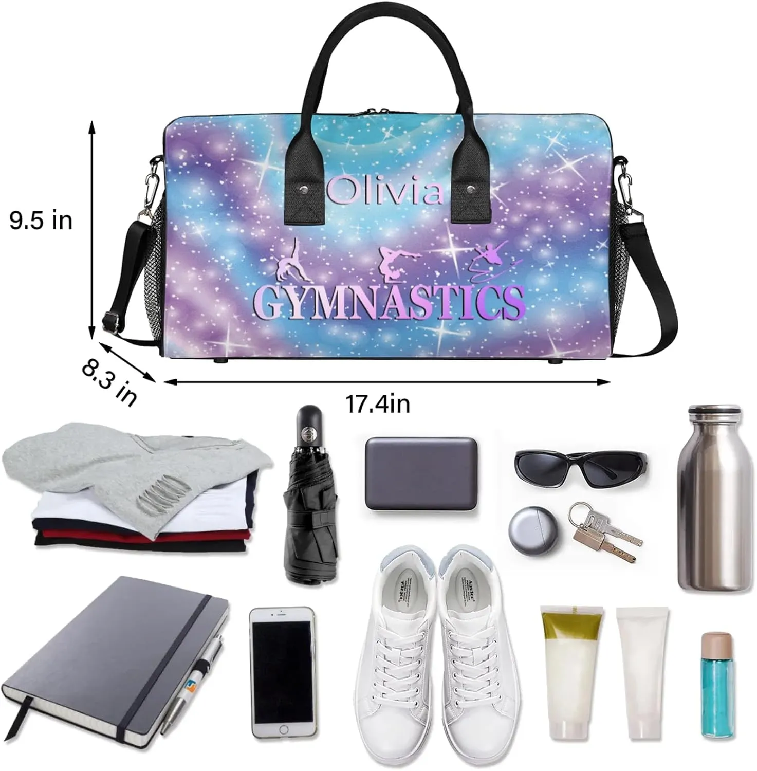 Custom Gymnastics Duffel Bag Personalized Name Dance Ballet Bags Waterproof