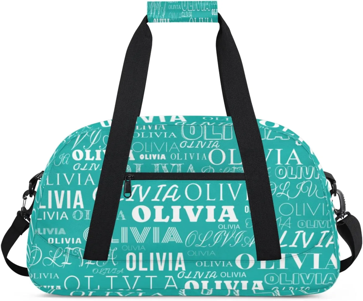 Custom Kids Duffel Bag with Your Name Lightweight Waterproof Personalized Sports Gym Bag with Front Zipper Pocket Foldable Weekender Overnight Bag for School Practice Gymnastic Ballet Light Sea Green