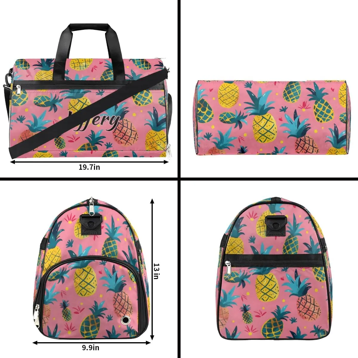 Custom Large Duffel Bags for Men Women Overnight Bags Adults Gym Duffel Bag for Training Soccer Swim Yoga Travel Pink Pineapple