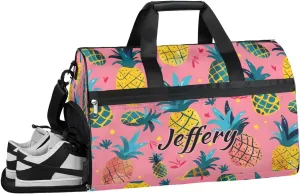 Custom Large Duffel Bags for Men Women Overnight Bags Adults Gym Duffel Bag for Training Soccer Swim Yoga Travel Pink Pineapple