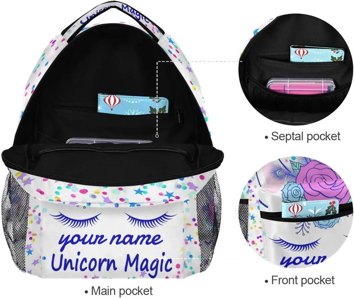 Custom Name Unicorn Backpack for Girls Pink Magic School Bags Bookbags for Teen Kids Travel Laptop Daypack Bag Purse