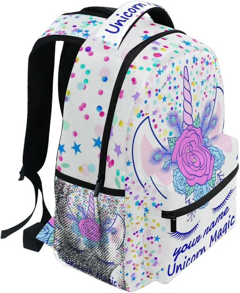 Custom Name Unicorn Backpack for Girls Pink Magic School Bags Bookbags for Teen Kids Travel Laptop Daypack Bag Purse