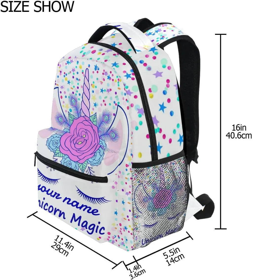 Custom Name Unicorn Backpack for Girls Pink Magic School Bags Bookbags for Teen Kids Travel Laptop Daypack Bag Purse