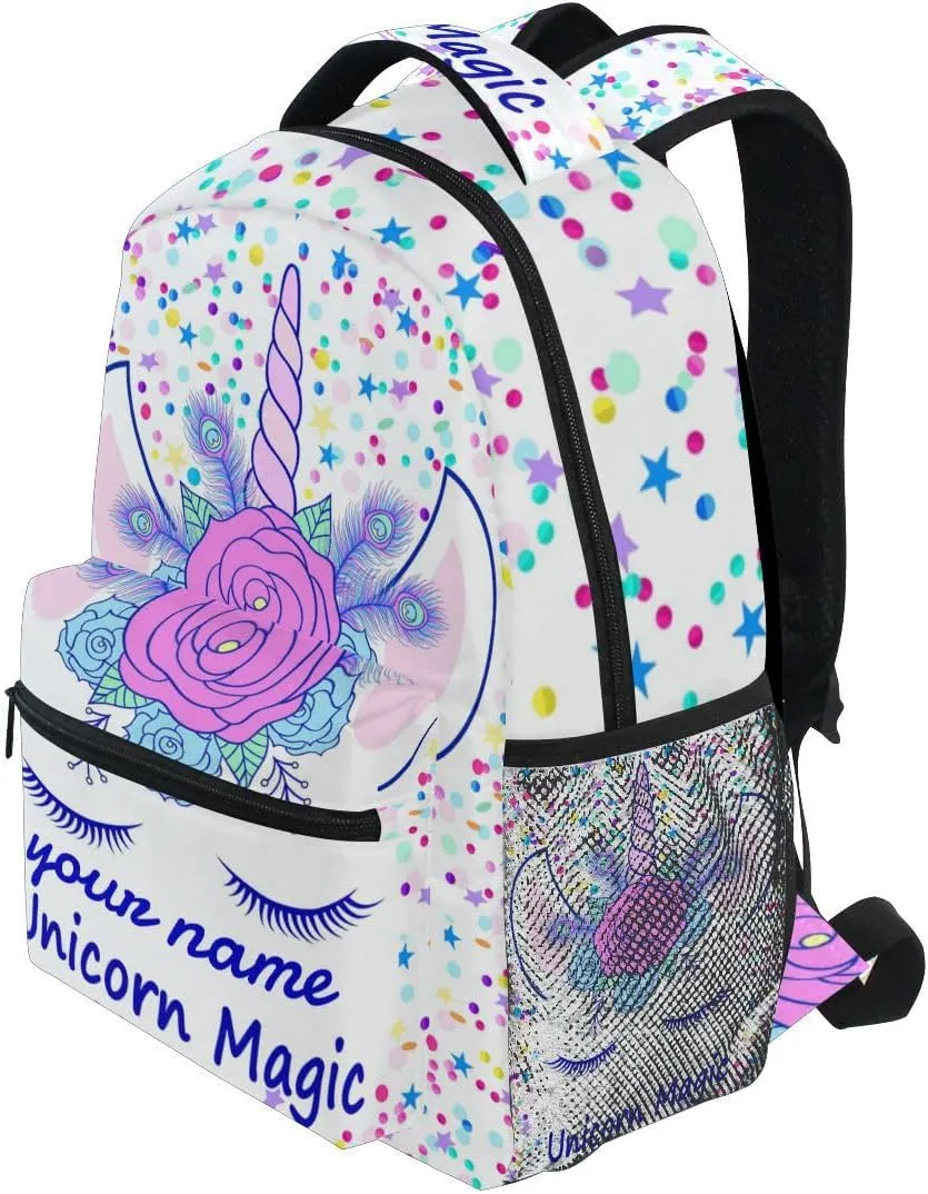 Custom Name Unicorn Backpack for Girls Pink Magic School Bags Bookbags for Teen Kids Travel Laptop Daypack Bag Purse