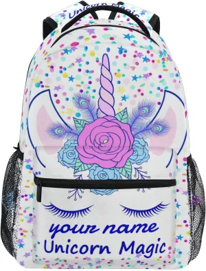 Custom Name Unicorn Backpack for Girls Pink Magic School Bags Bookbags for Teen Kids Travel Laptop Daypack Bag Purse