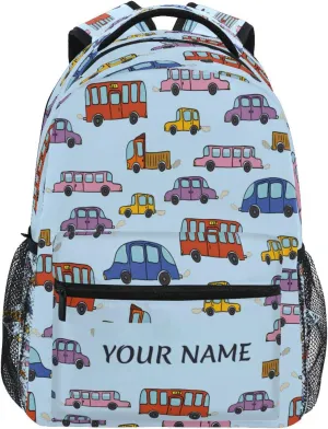Custom School Backpack for Kids Boys with Name/Text, Personalized Funny Car Laptop Backpack Add Your Name Student College School Bag Customized Bookbag for Primary Middle Junior High Back to School