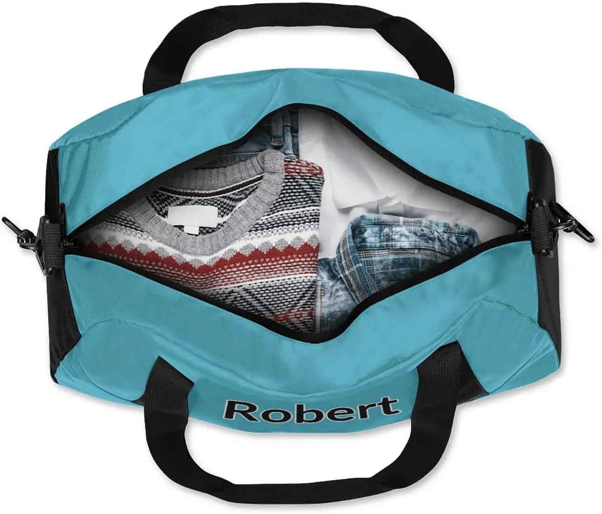 Custom Sport Gym Bag, Personalized Name Overnight Duffel Bag for Boys Girls Dance Weekender Bags Travel Tote Bag, Blue B