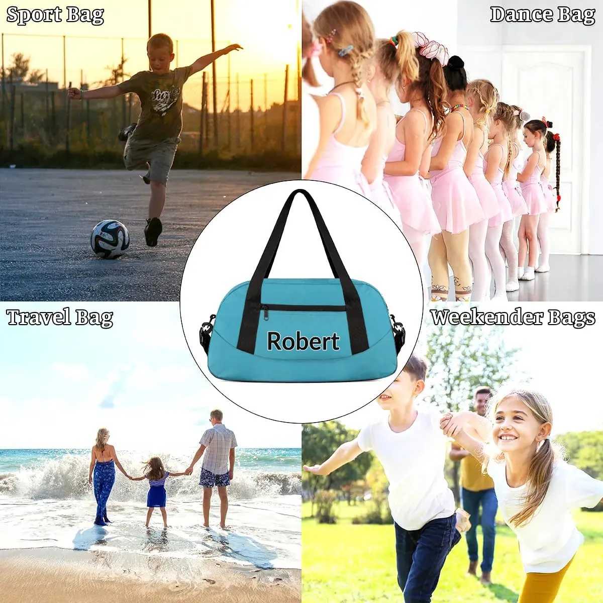 Custom Sport Gym Bag, Personalized Name Overnight Duffel Bag for Boys Girls Dance Weekender Bags Travel Tote Bag, Blue B