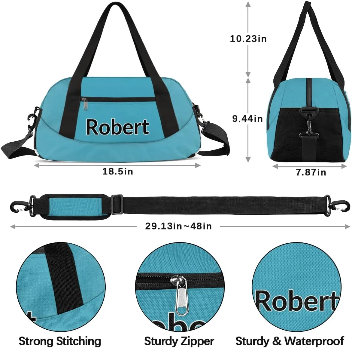 Custom Sport Gym Bag, Personalized Name Overnight Duffel Bag for Boys Girls Dance Weekender Bags Travel Tote Bag, Blue B