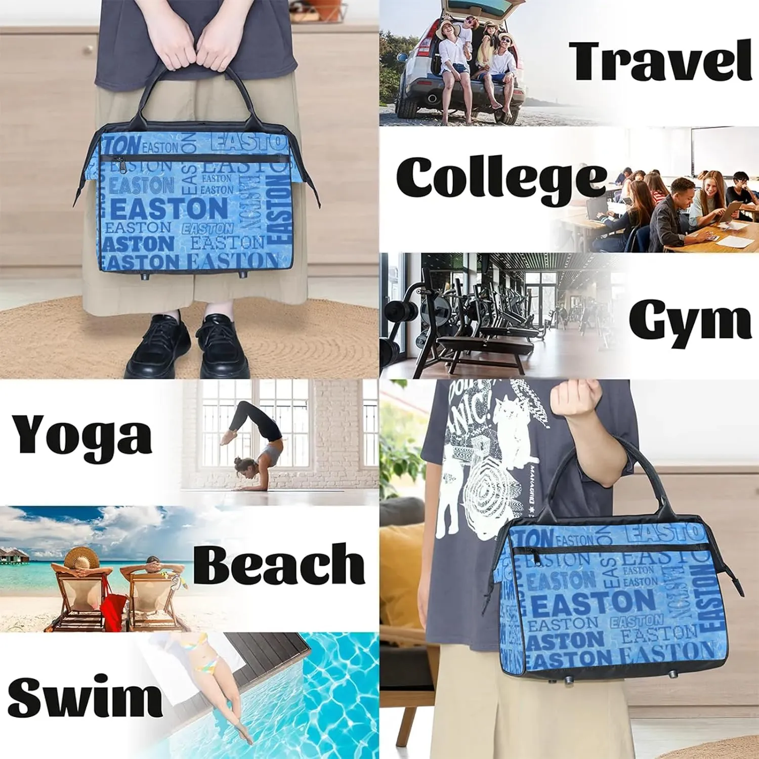 Custom Sport Gym Duffel Bag with Name Personalized Travel Overnight Bag Waterproof Customized Dance Bag Carry-On Tote 15.2in, Blue Cracked