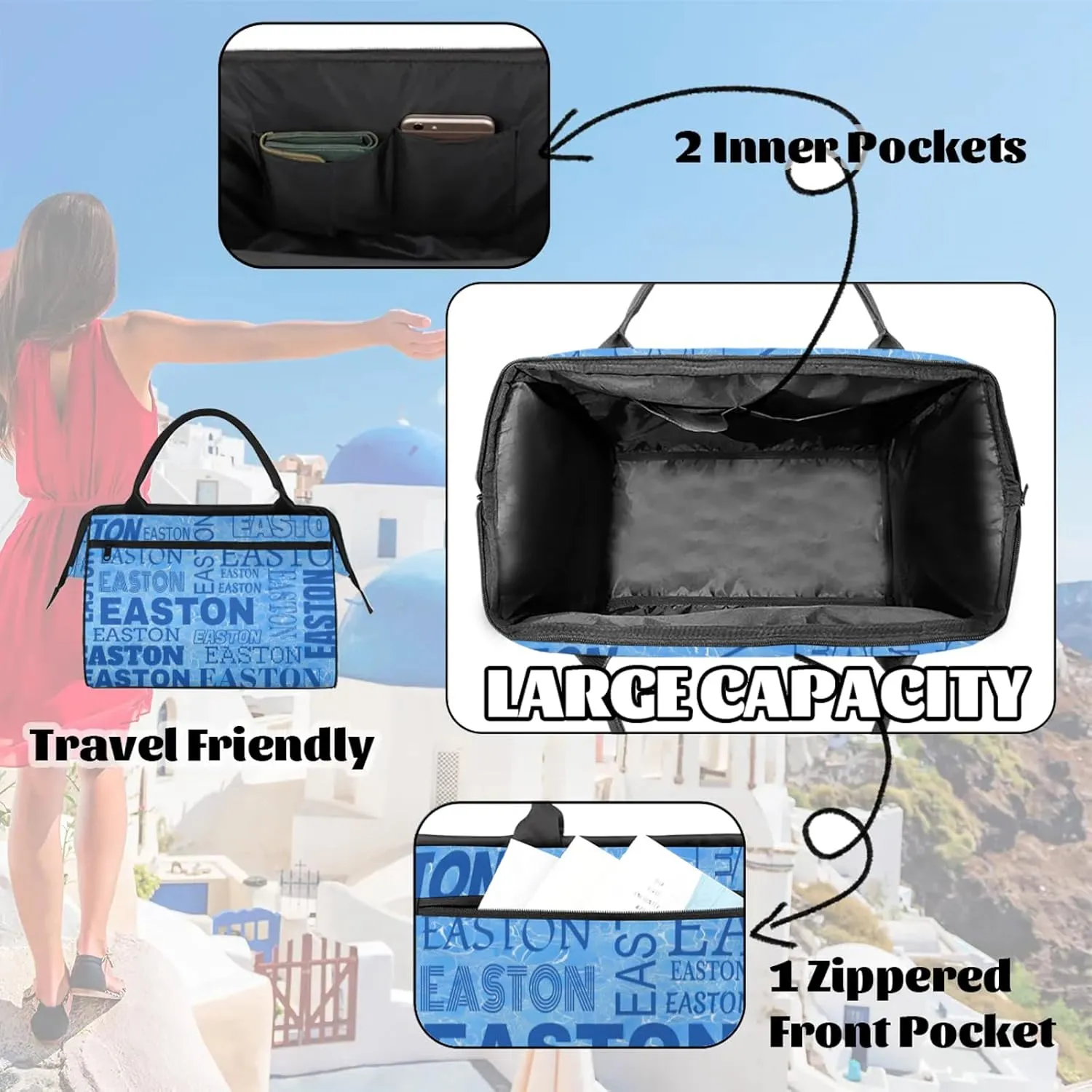 Custom Sport Gym Duffel Bag with Name Personalized Travel Overnight Bag Waterproof Customized Dance Bag Carry-On Tote 15.2in, Blue Cracked