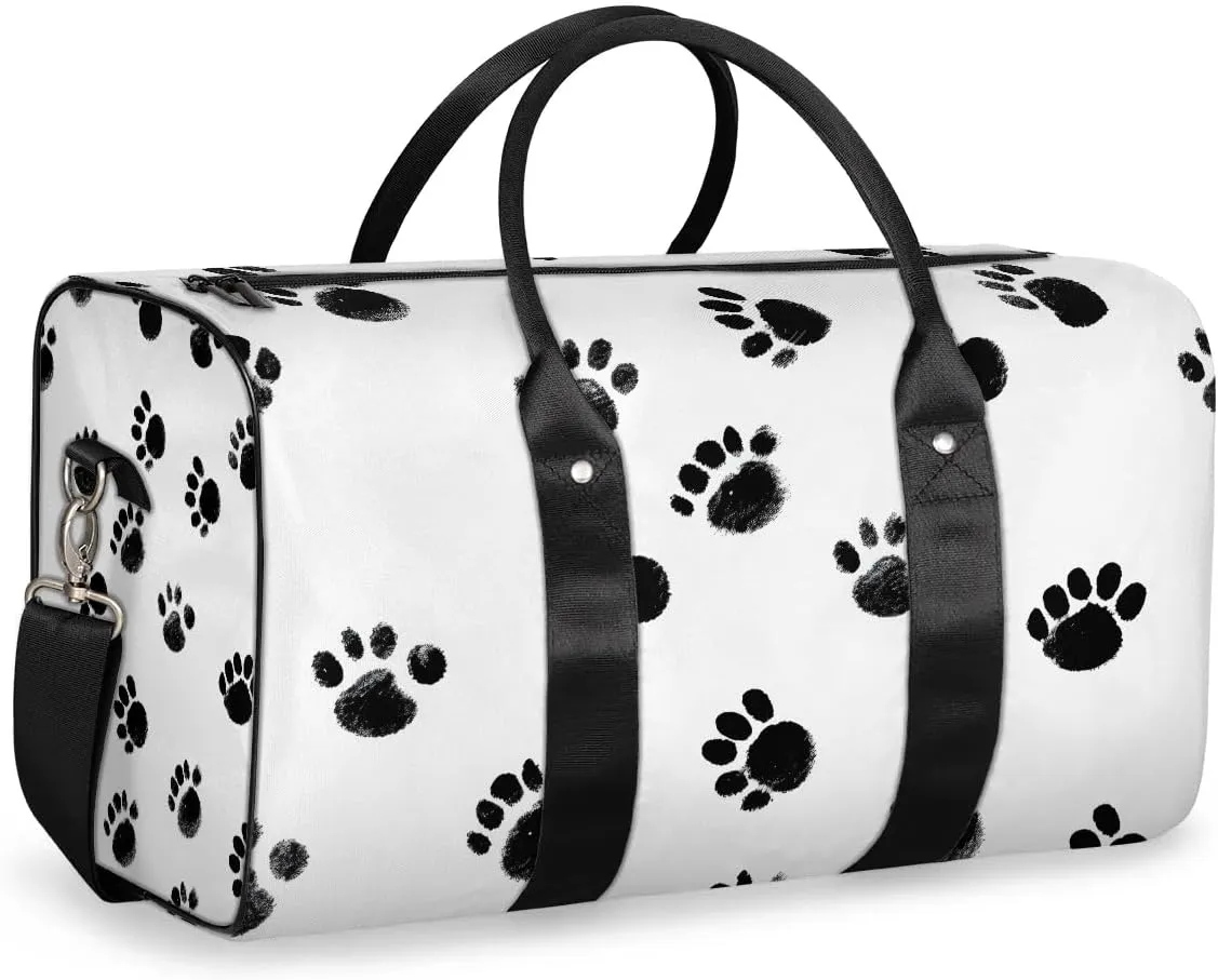 Cute Animal Paw Print Travel Duffel Bag for Women Men Waterproof Foldable Overnight Weekender Bag Large Capacity Sports Gym Bag