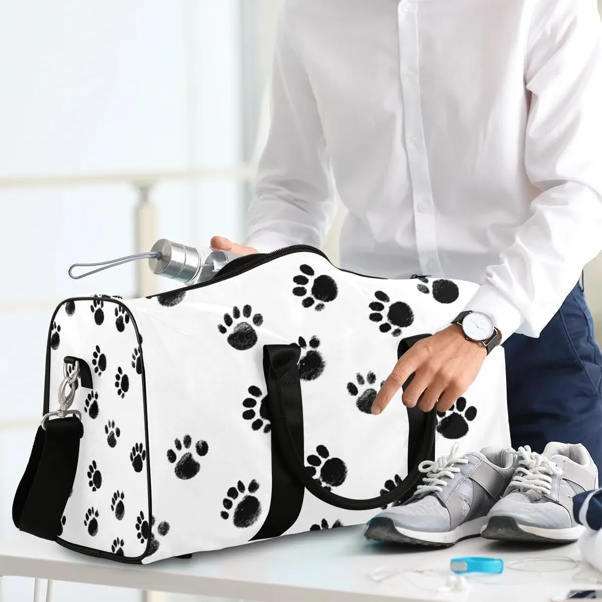 Cute Animal Paw Print Travel Duffel Bag for Women Men Waterproof Foldable Overnight Weekender Bag Large Capacity Sports Gym Bag
