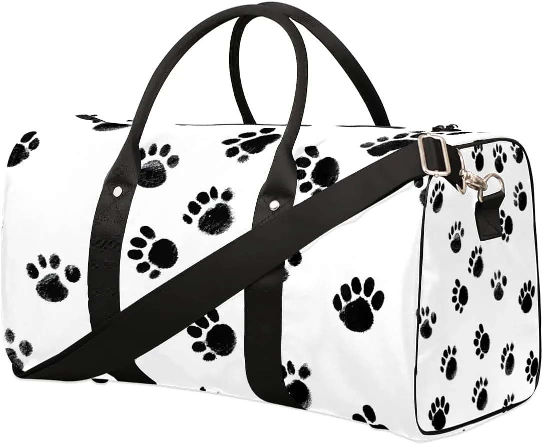 Cute Animal Paw Print Travel Duffel Bag for Women Men Waterproof Foldable Overnight Weekender Bag Large Capacity Sports Gym Bag