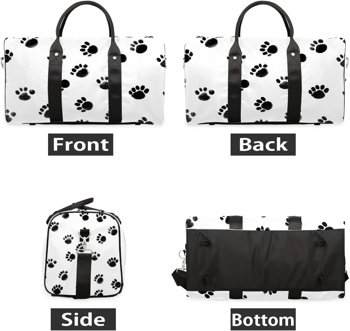 Cute Animal Paw Print Travel Duffel Bag for Women Men Waterproof Foldable Overnight Weekender Bag Large Capacity Sports Gym Bag