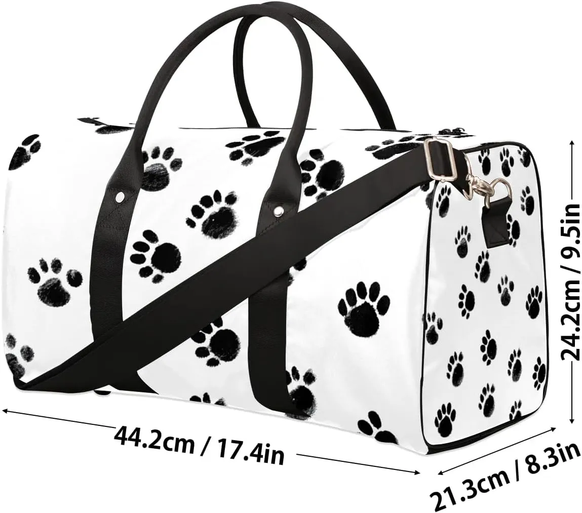 Cute Animal Paw Print Travel Duffel Bag for Women Men Waterproof Foldable Overnight Weekender Bag Large Capacity Sports Gym Bag