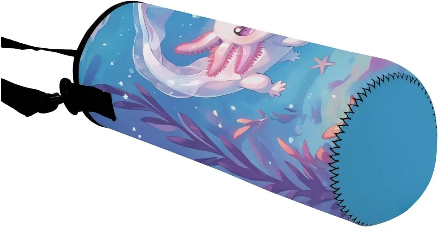 Cute Axolotl Print Backpack, Cartoon Theme Backpack with Lunch Box Pencil Case Bottle Sleeve for Girls Boys 8-12 Kids School Book Bag 4 in 1 Teens Camping Picnic Insulated Lunch Tote