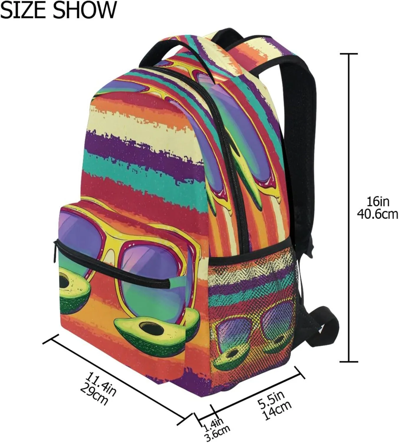 Cute Backpack for Women Men Fashion Diaper Bag Backpack with Chest Strap for Business Work College Travel Trip Mexican Style Cinco De Mayo Sunglasses Avocados