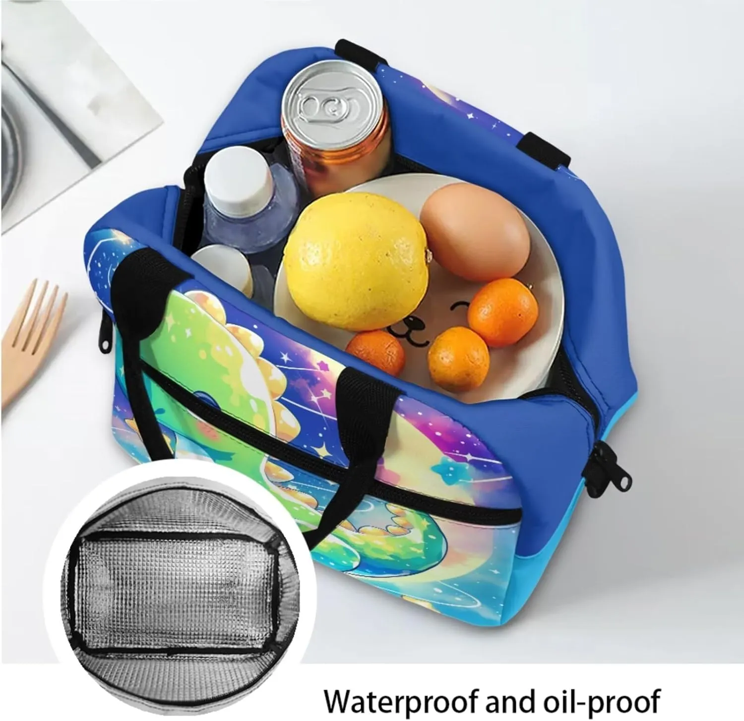 Cute Cartoon Dinosaur Print Backpack for Girls 8-10 Elementary School Bag with Lunch Tote Bag Pencil Case Bottle Sleeve 4 in 1 Blue Backpack Purse Teens Camping Insulated Lunch Bag