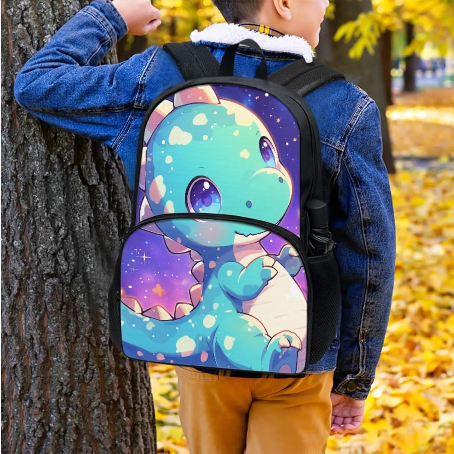 Cute Cartoon Dinosaur Print Backpack Purse Purple Backpack with Lunch Box Pencil Case Water Bottle Sleeve for Girls Cute Book Bag Kids Age 8-10 School Bag Insulated Lunch Tote