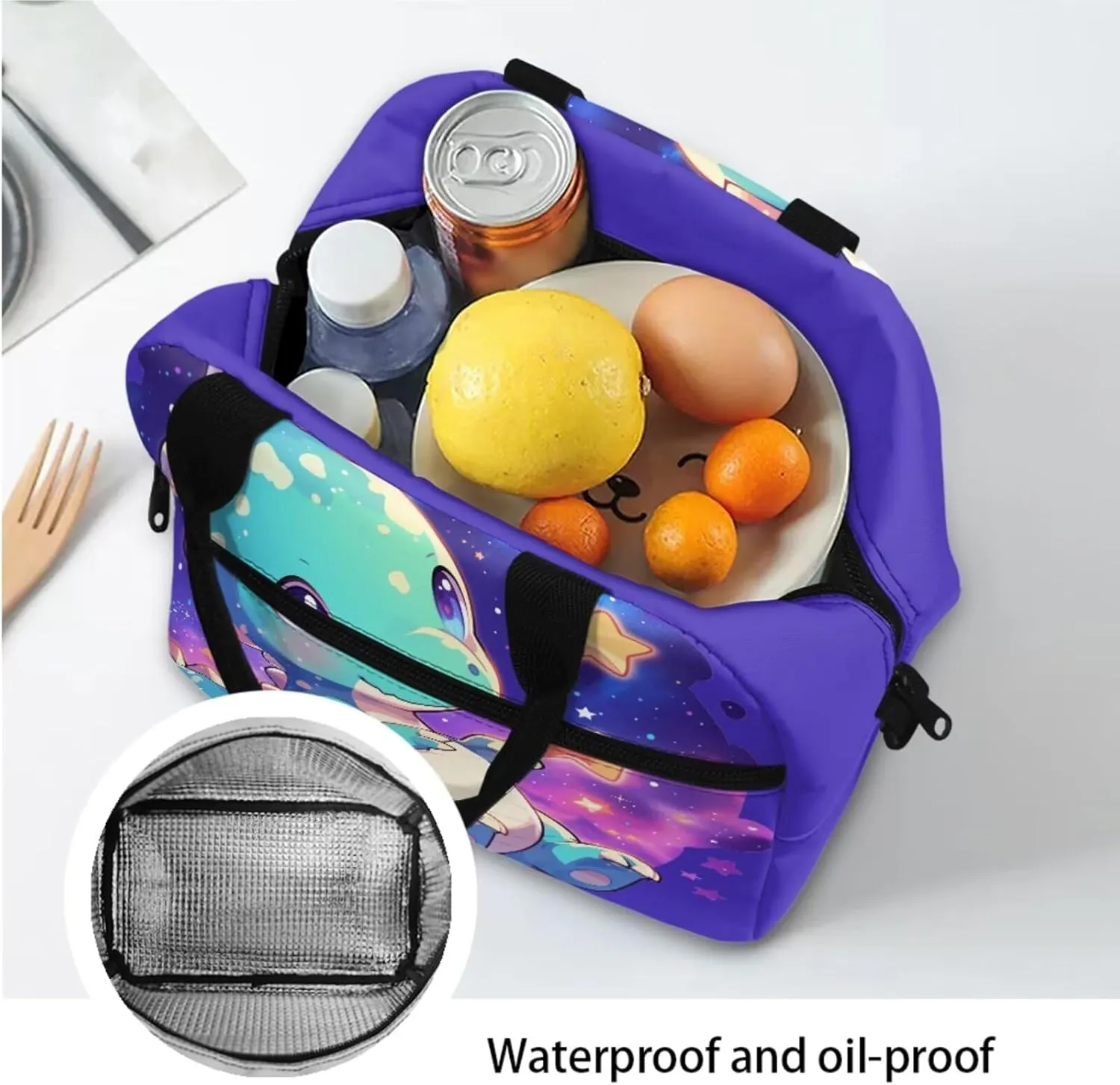 Cute Cartoon Dinosaur Print Backpack Purse Purple Backpack with Lunch Box Pencil Case Water Bottle Sleeve for Girls Cute Book Bag Kids Age 8-10 School Bag Insulated Lunch Tote