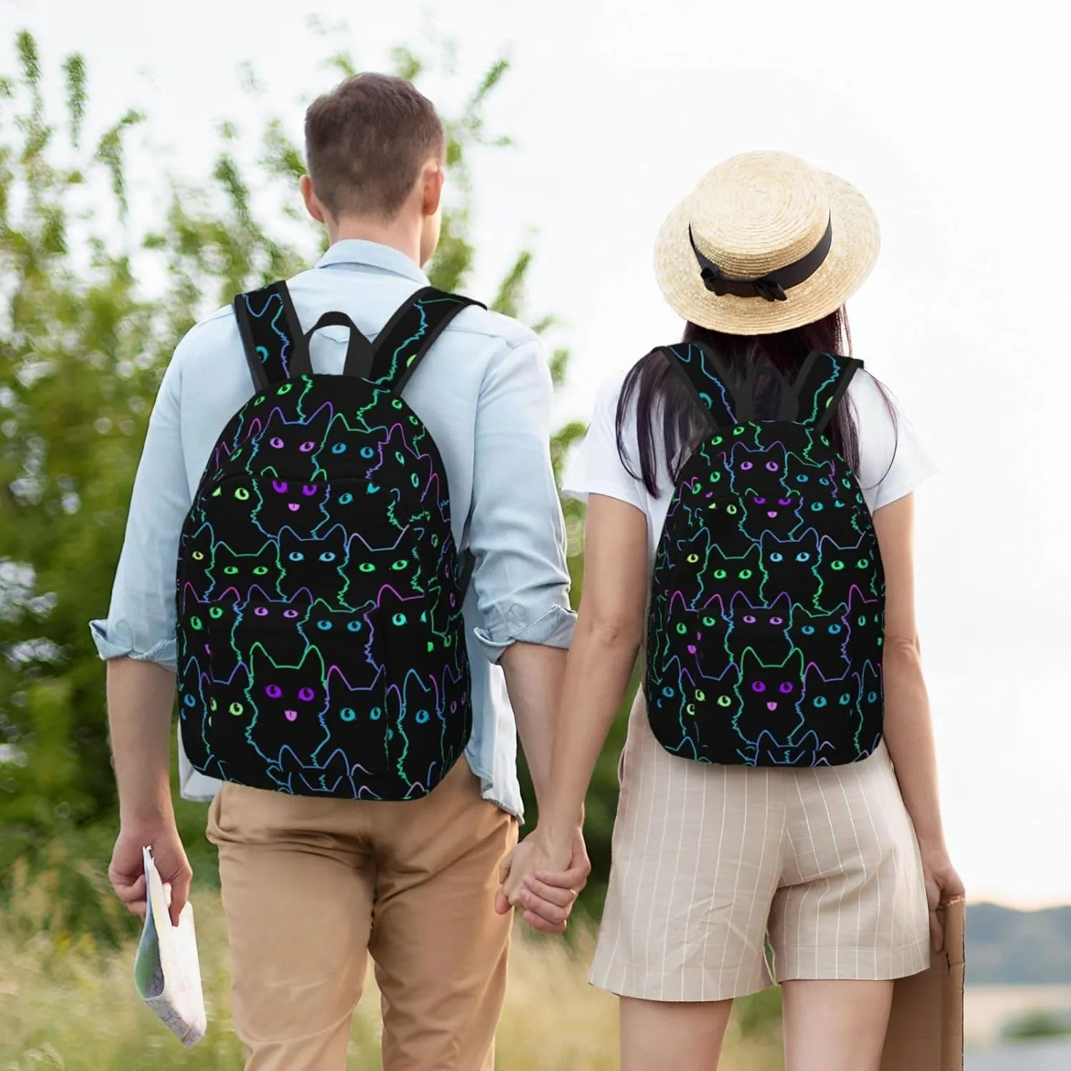 Cute Cats Silhouettes Backpack 17.7 Inch Laptop Backpack Travel Hiking Daypack Multipurpose Bookbag For Men Women