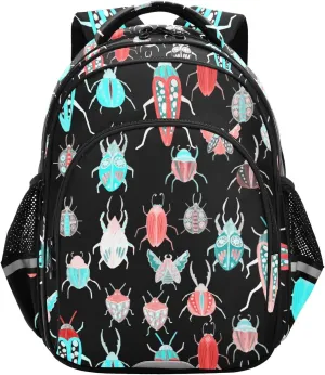 Cute Colorful Beetles Pattern Backpack for Kids Elementary School Bag Boys Girls Bookbag Travel Backpack Daypack