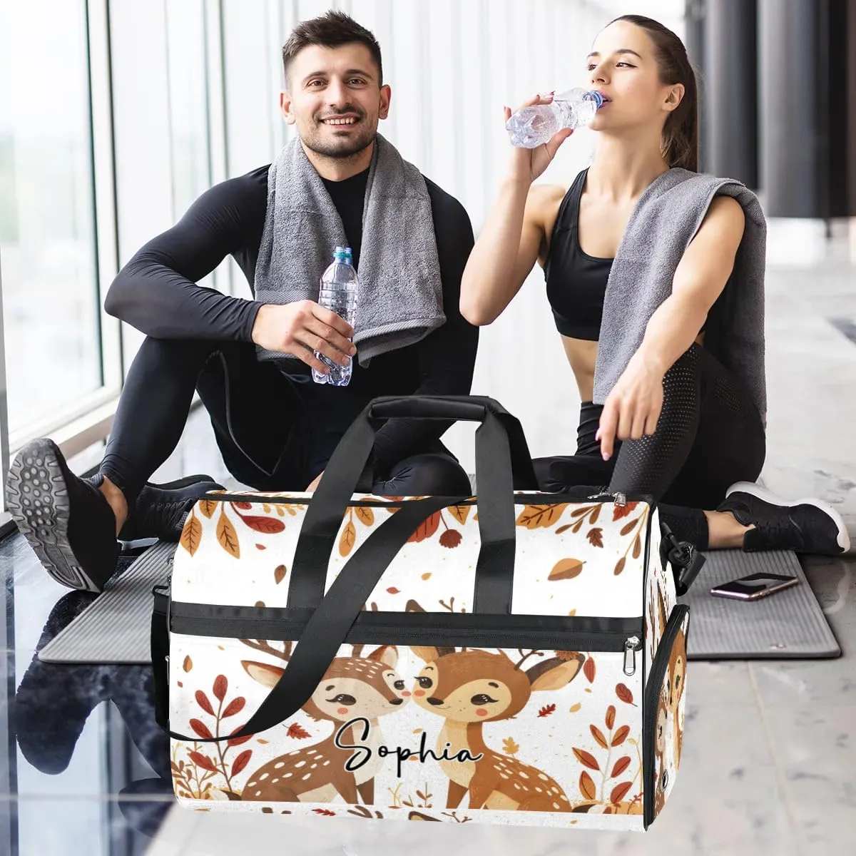 Cute Deer Gym Bag for Adults Personalized Duffel Bag for Men Large luggage Bags for Women Travel Tote Bag Gym Accessories for Men Women