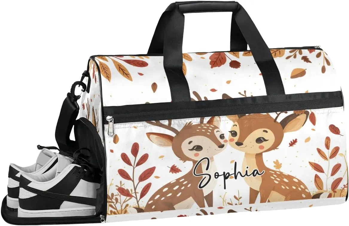 Cute Deer Gym Bag for Adults Personalized Duffel Bag for Men Large luggage Bags for Women Travel Tote Bag Gym Accessories for Men Women