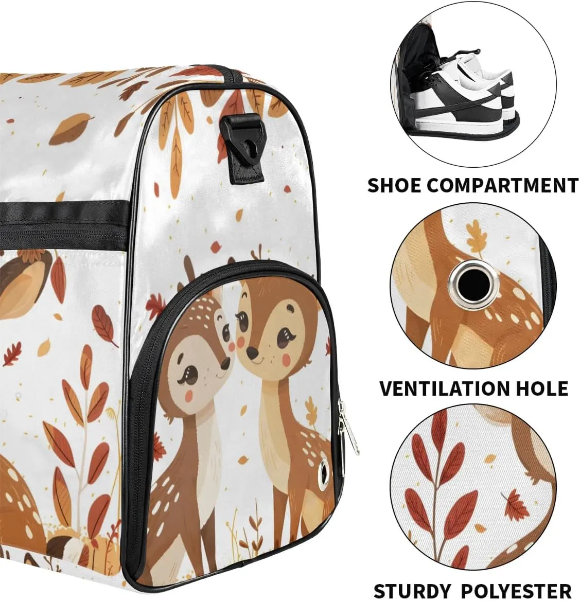 Cute Deer Gym Bag for Adults Personalized Duffel Bag for Men Large luggage Bags for Women Travel Tote Bag Gym Accessories for Men Women