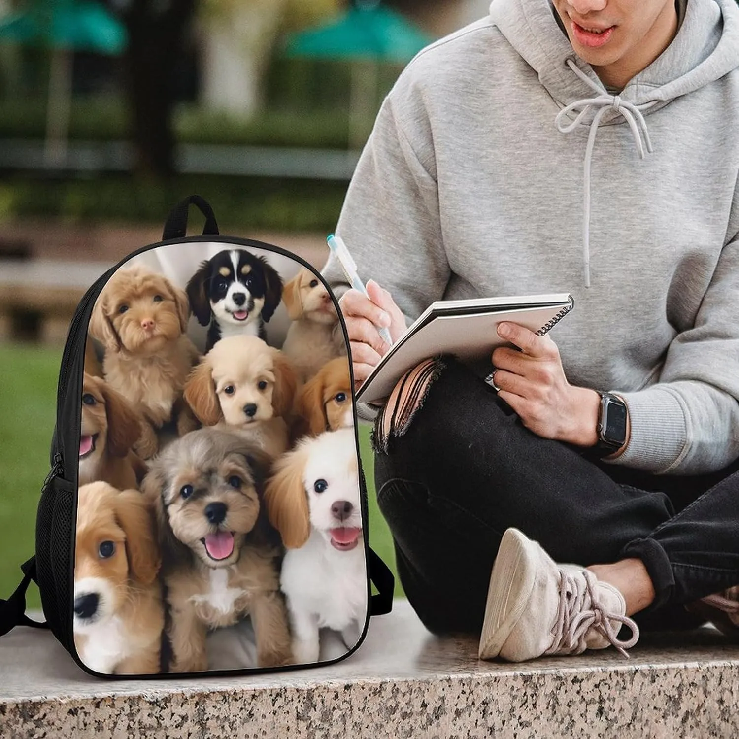 Cute Dogs Backpack, Laptop Backpack for Men, 17 Inch Travel Hiking Daypack, Casual Backpack